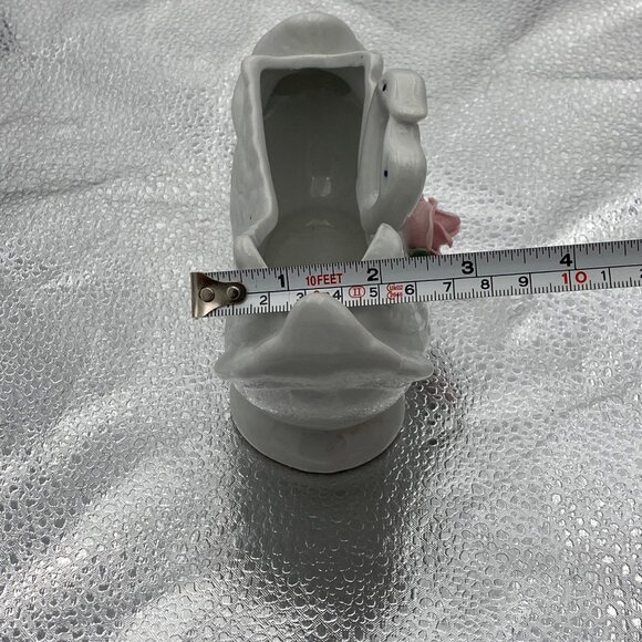 Vintage Ceramic Swan Planter Vase White With Pink Rose Accent Trinket Dish - Picture 8 of 9